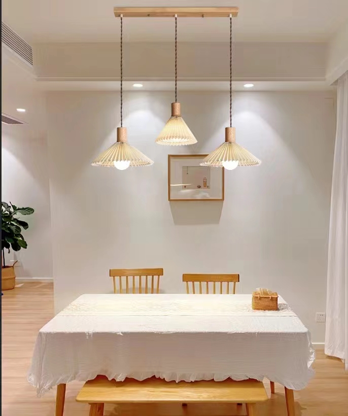 百褶原木餐吊灯餐厅简约家用禅意日式书房客厅阳台方形