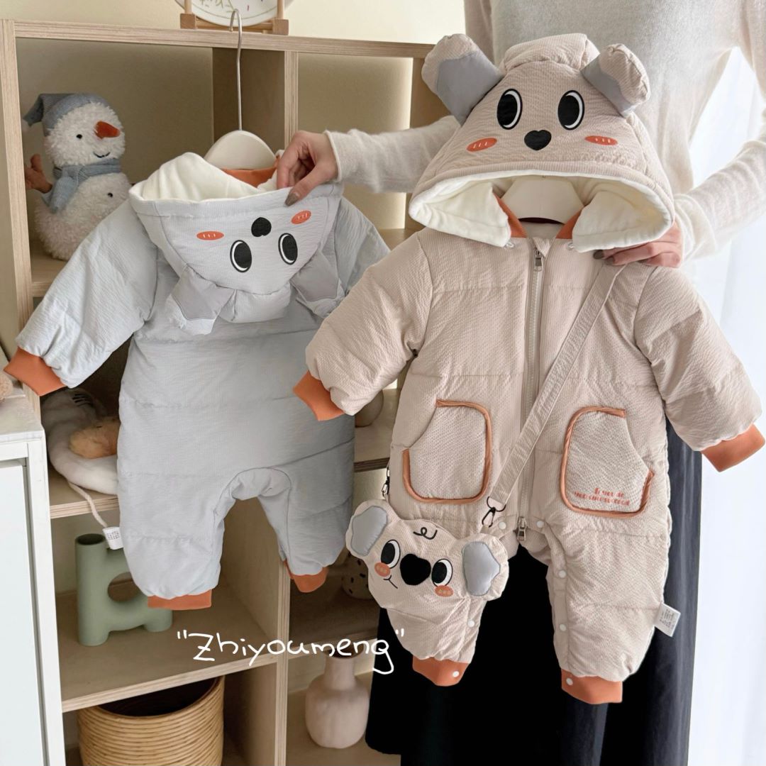 LL婴儿羽绒连体衣新国标90白鸭绒哈衣卡通宝宝羽绒服ZYD4460