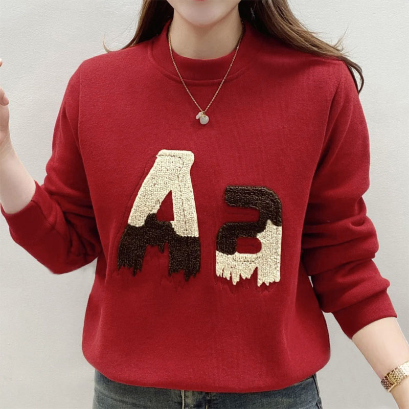 新款刺绣圆领卫衣女秋冬新款显瘦休闲百搭妈妈装长袖上衣