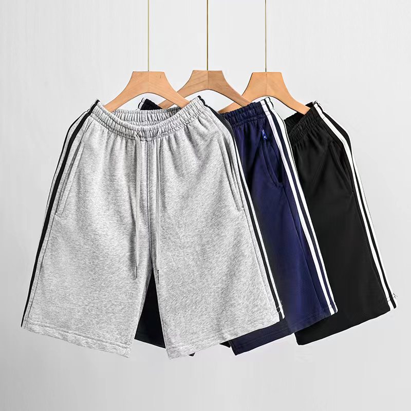 夏季潮流条纹宽松大码百搭休闲纯色运动五分短裤简约港风裤子ins