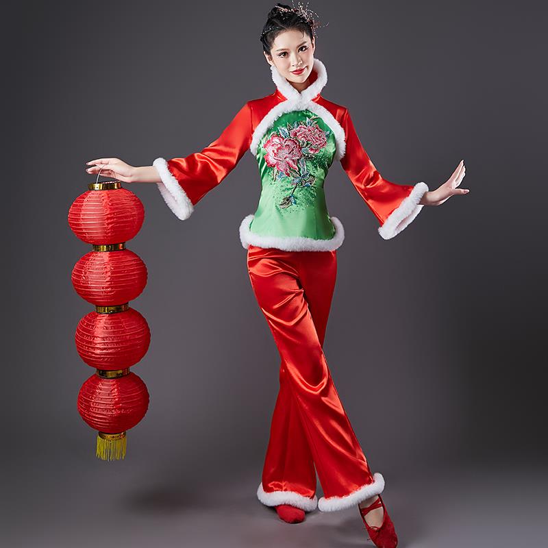 过年喜庆舞蹈服装元旦开门红秧歌服扇舞演出服装女表演服装冬加棉