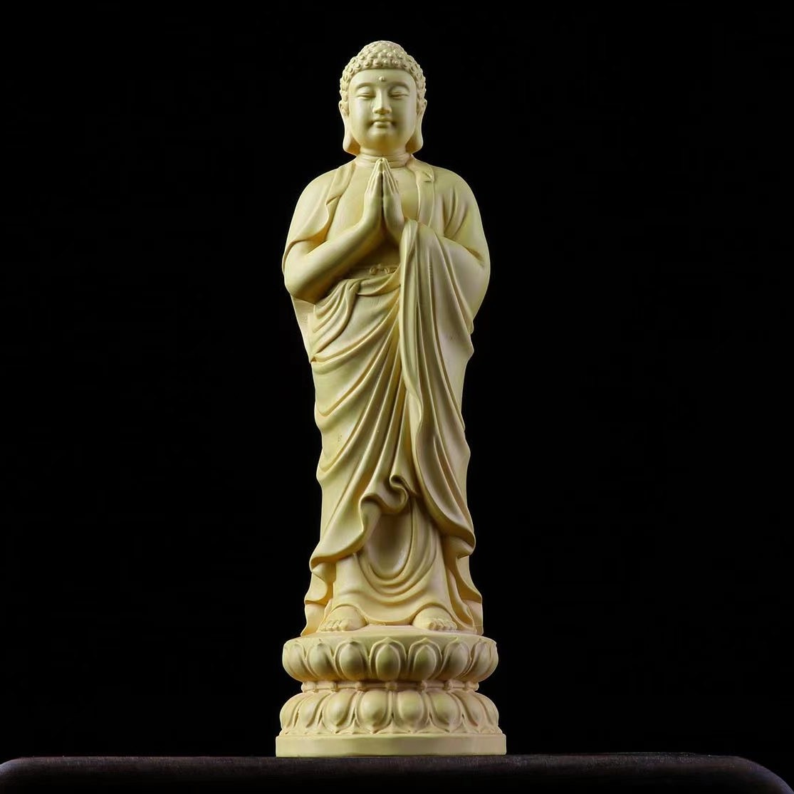 黄杨木雕大日如来释迦摩尼佛像摆件雕刻玄关供奉家居装饰品工艺品
