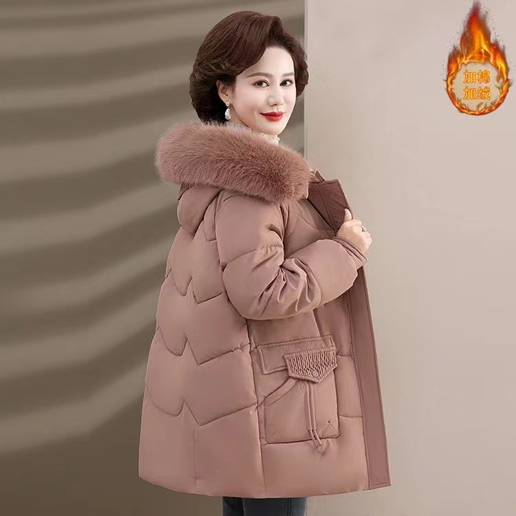 冬季棉服中老年妈妈装毛领加绒加厚款新款棉衣保暖韩版中长款