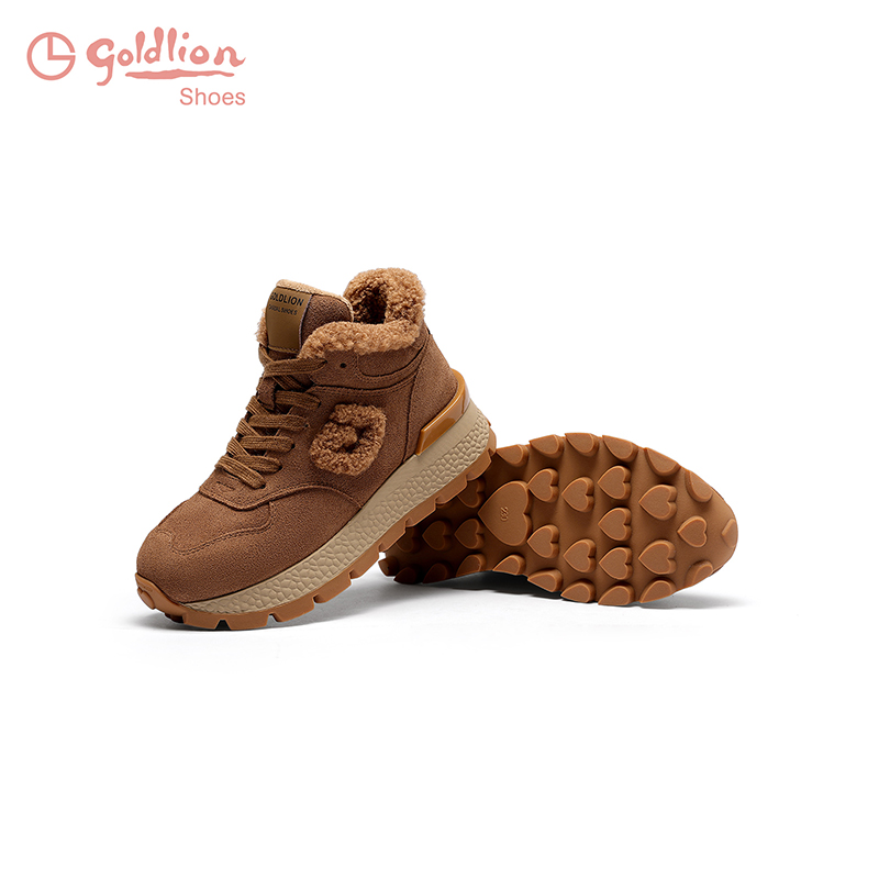 金利来女鞋加绒高帮秋冬保暖棉鞋户外雪地靴厚底阿甘鞋G668440100