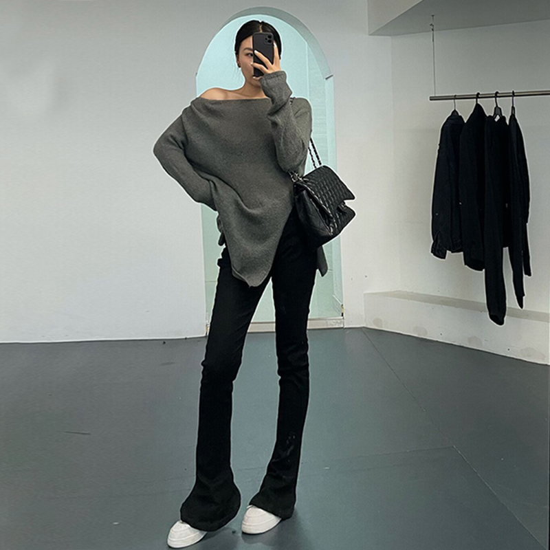 裤长111cm 黑色马蹄牛仔裤女春秋高腰修身辣妹喇叭裤超弹显瘦