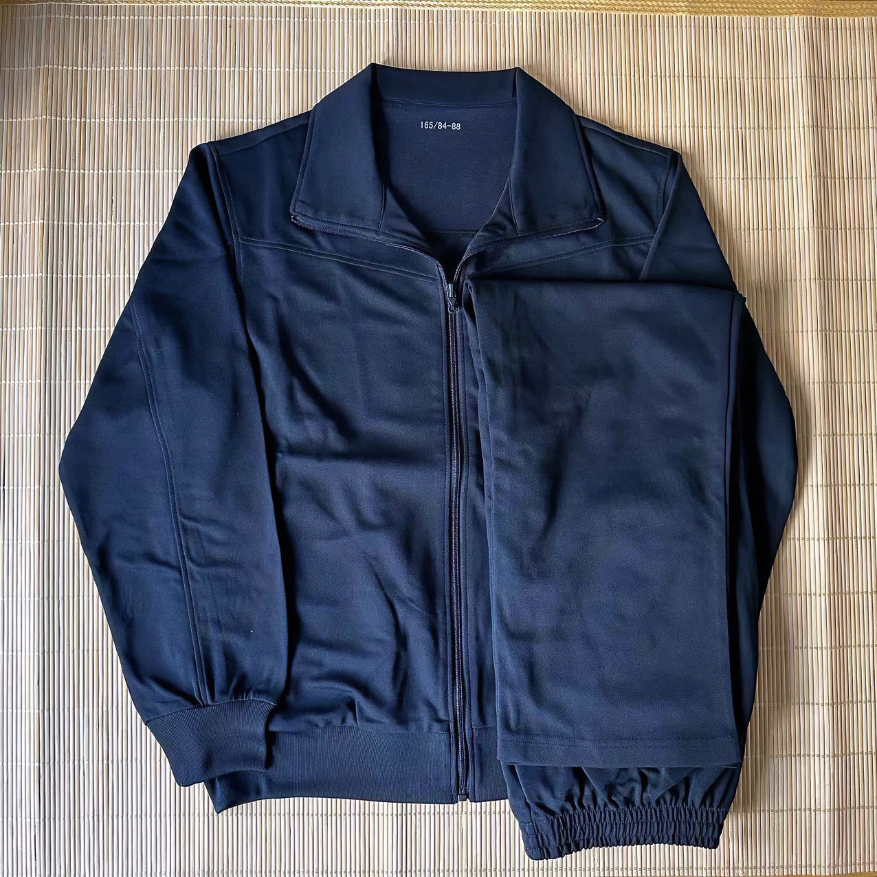 藏蓝色春秋长袖体能训练服套装户外跑步男女运动服套装速干透气