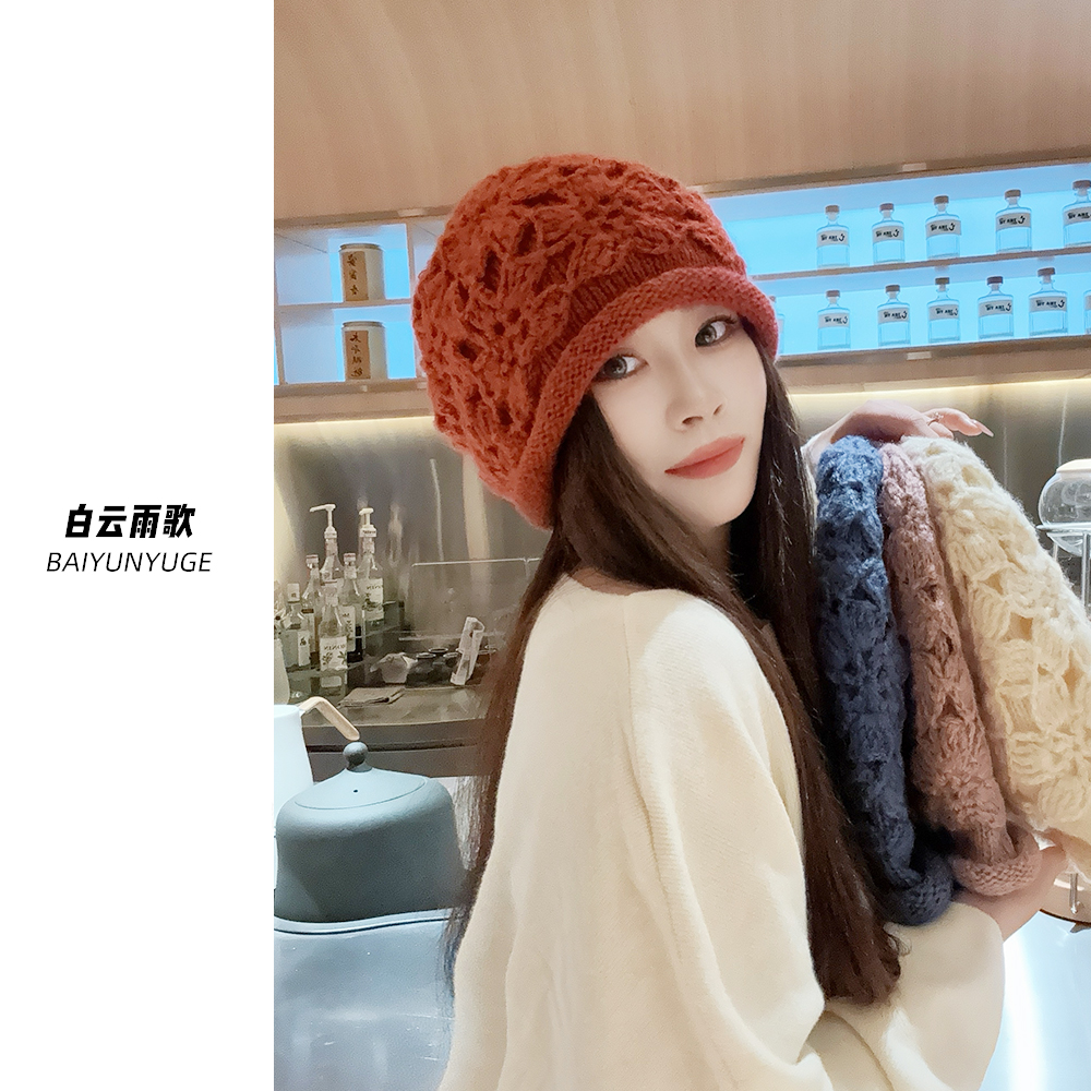 原创设计秋冬新款手工钩花双层保暖加厚休闲民族风堆堆帽子包头帽