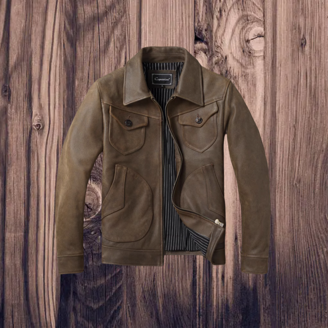 新款农场主无涂磨砂牛皮外套真皮皮衣男士门多萨龟裂原皮机车夹克