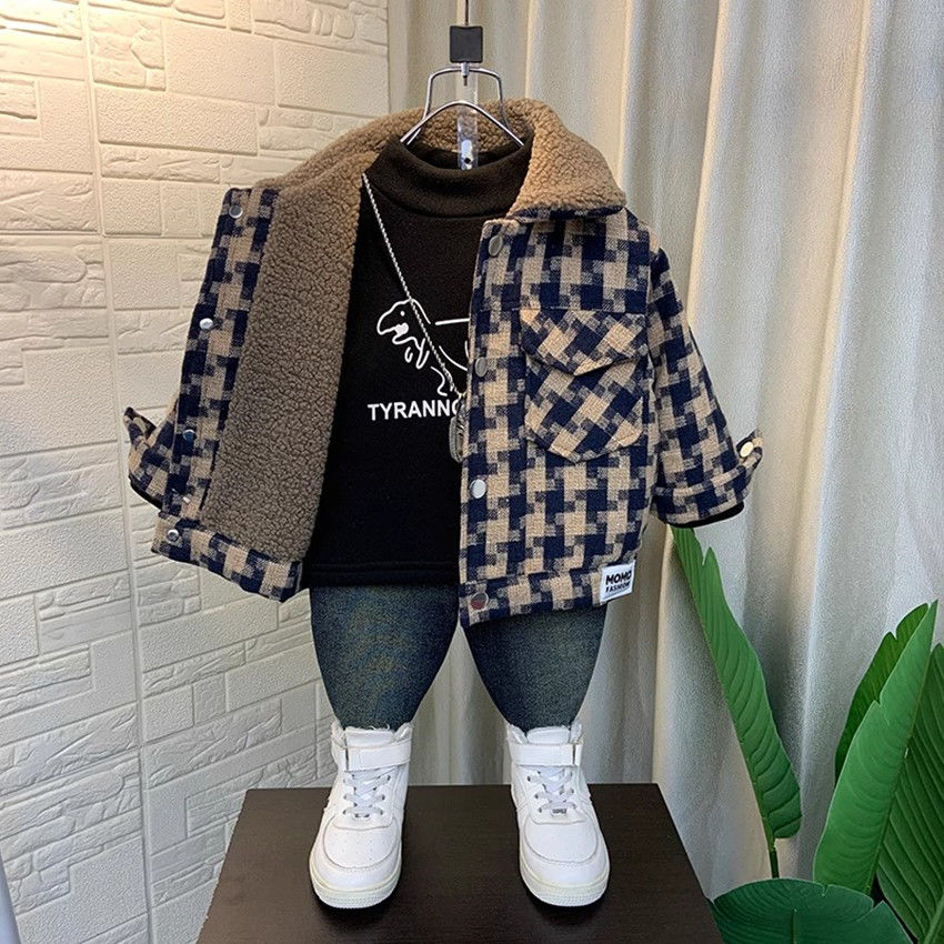 巴拉甄选男童加绒外套秋冬季2023新款痞帅宝宝加厚夹克儿童洋气棉