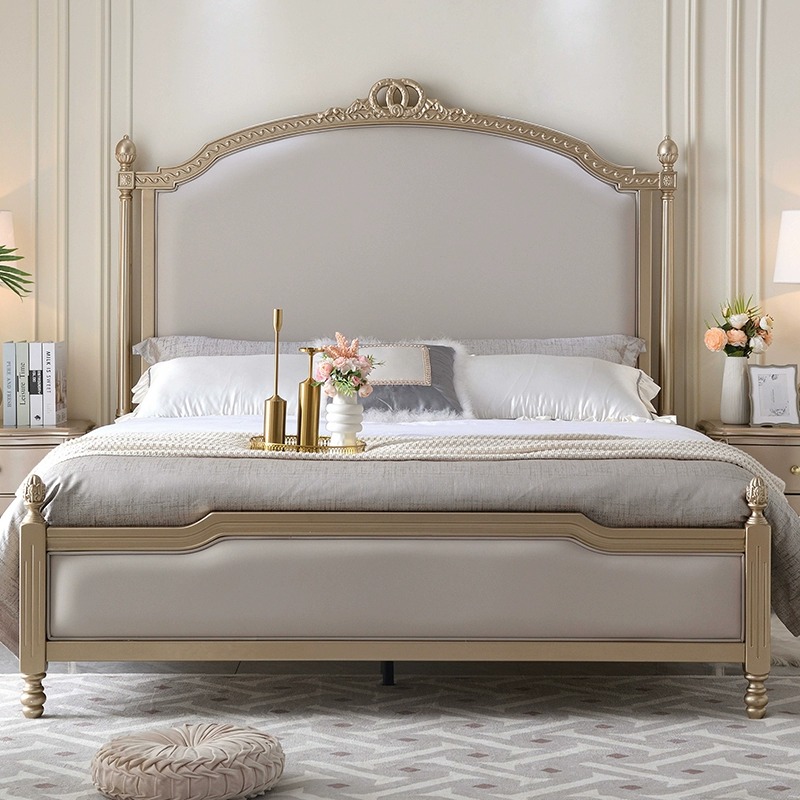 欧式轻奢实木床1.8米现代简约双人床主卧真皮婚床1.5奶油风美式床