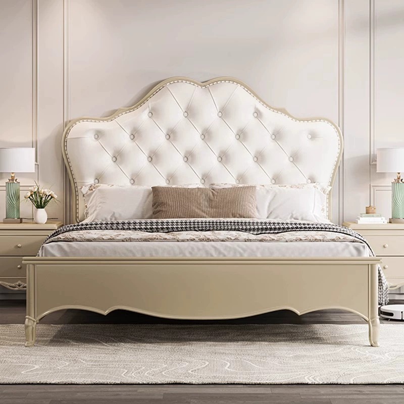 欧式实木床1.5米现代简约奶油风拉扣软靠卧室双人床公主床云朵床