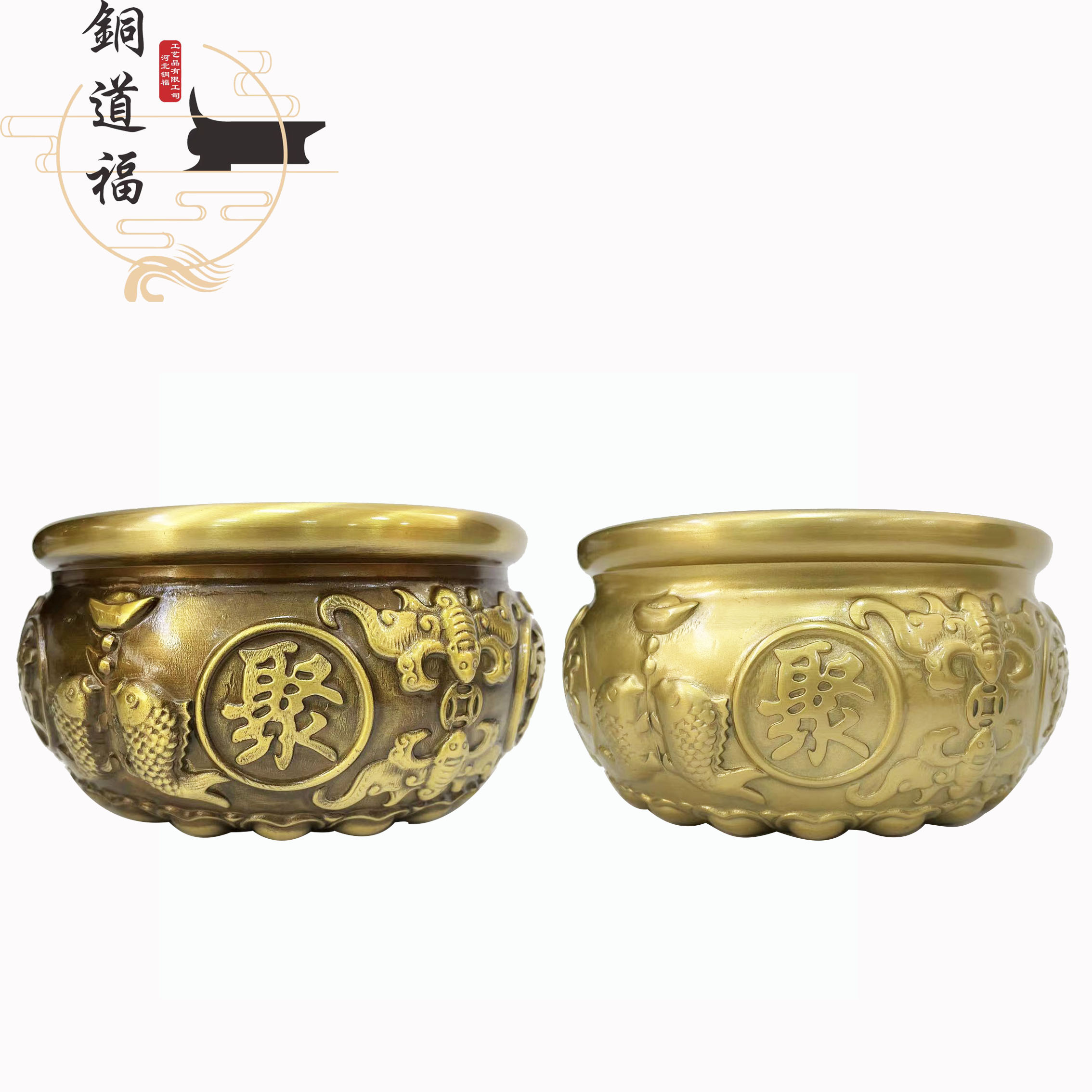 黄铜米缸聚宝盆复古色客厅家居摆件高端家居工艺品摆件