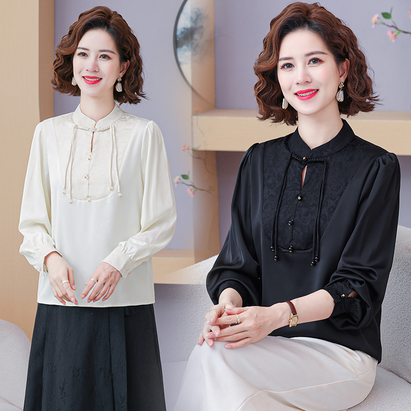 2025秋季新款新中式国风长袖衬衫妈妈打底衫气质百搭中年女装上衣