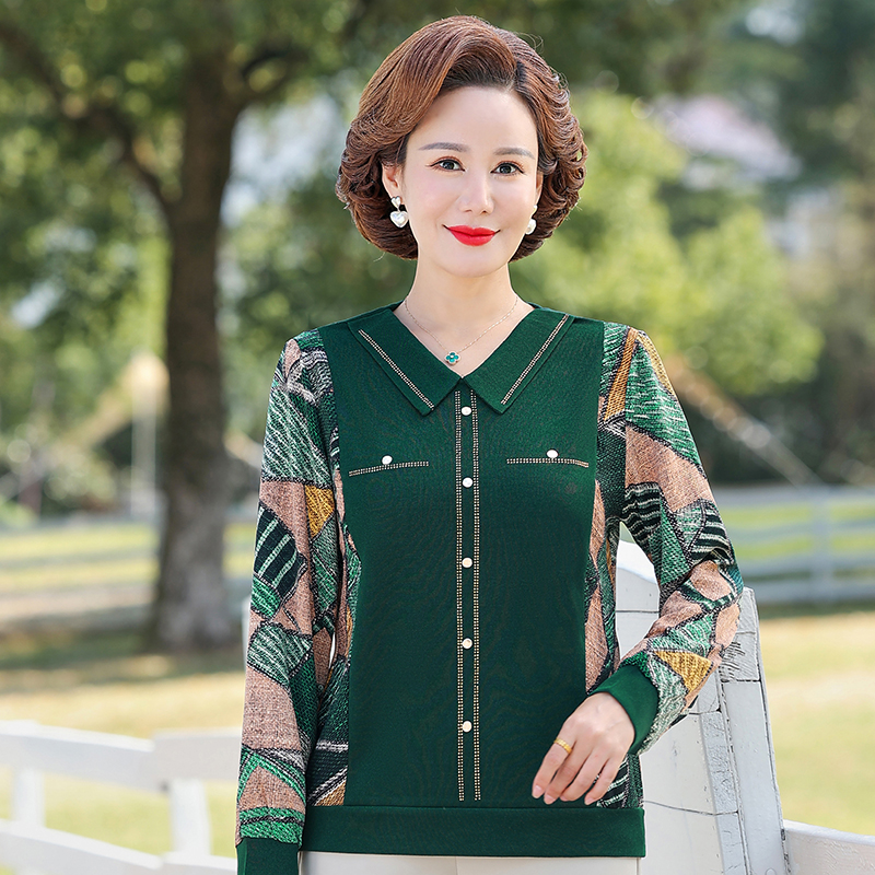 洋气妈妈装大码针织小衫春秋时尚中老年女印花百搭T恤中年打底衫