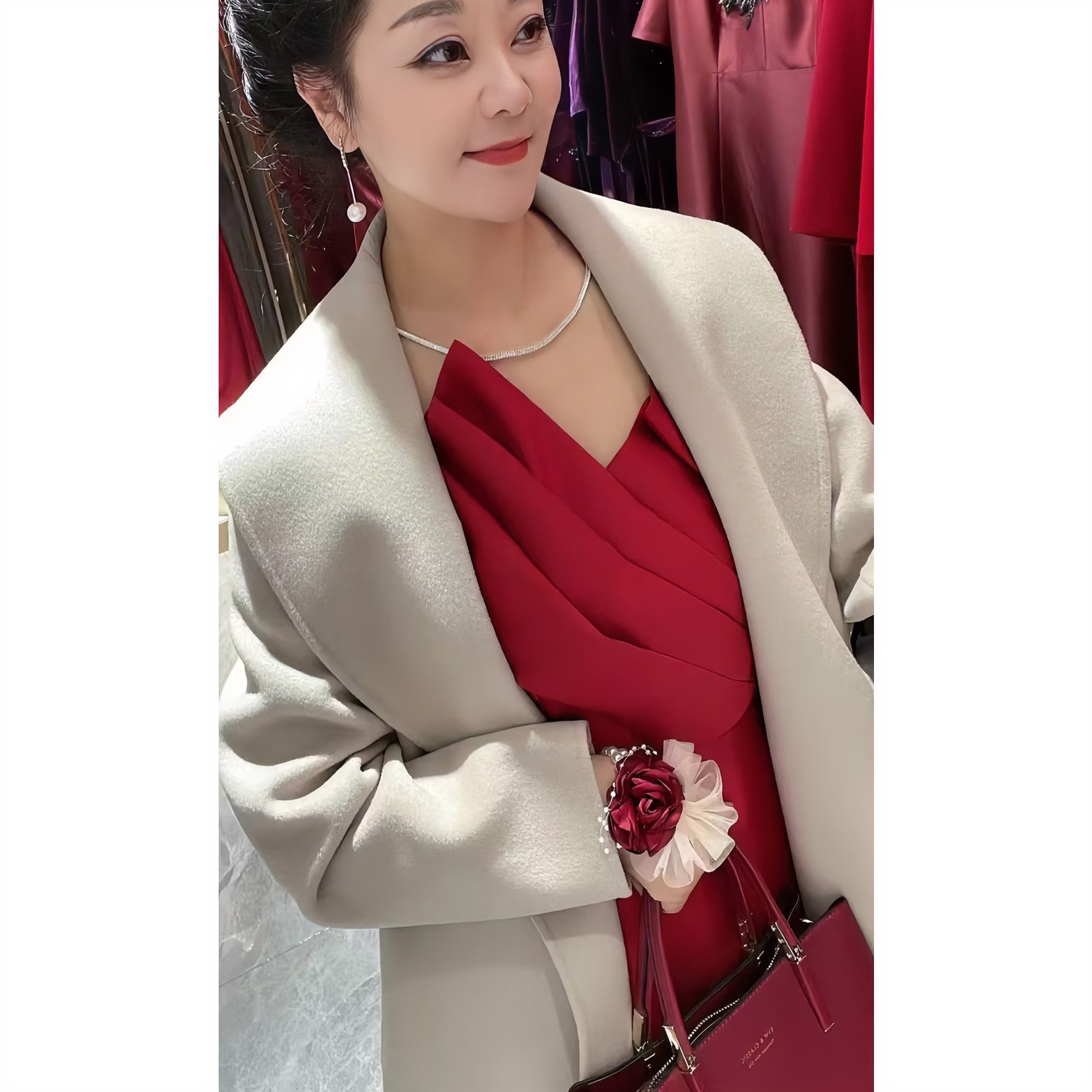 双面气质高端秋冬百搭女士米灰色中长款网红时尚大衣