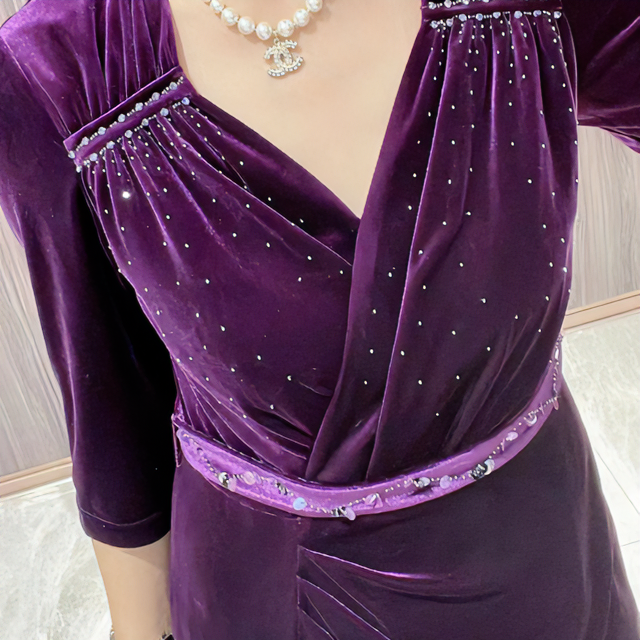 1768-60喜婆婆喜妈妈高定丝绒新款婚礼礼服