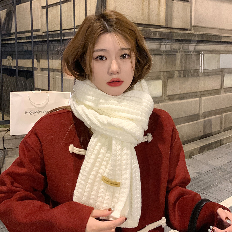 白色围巾冬季女2022新款时尚韩版ins针织保暖围脖学生情侣百搭