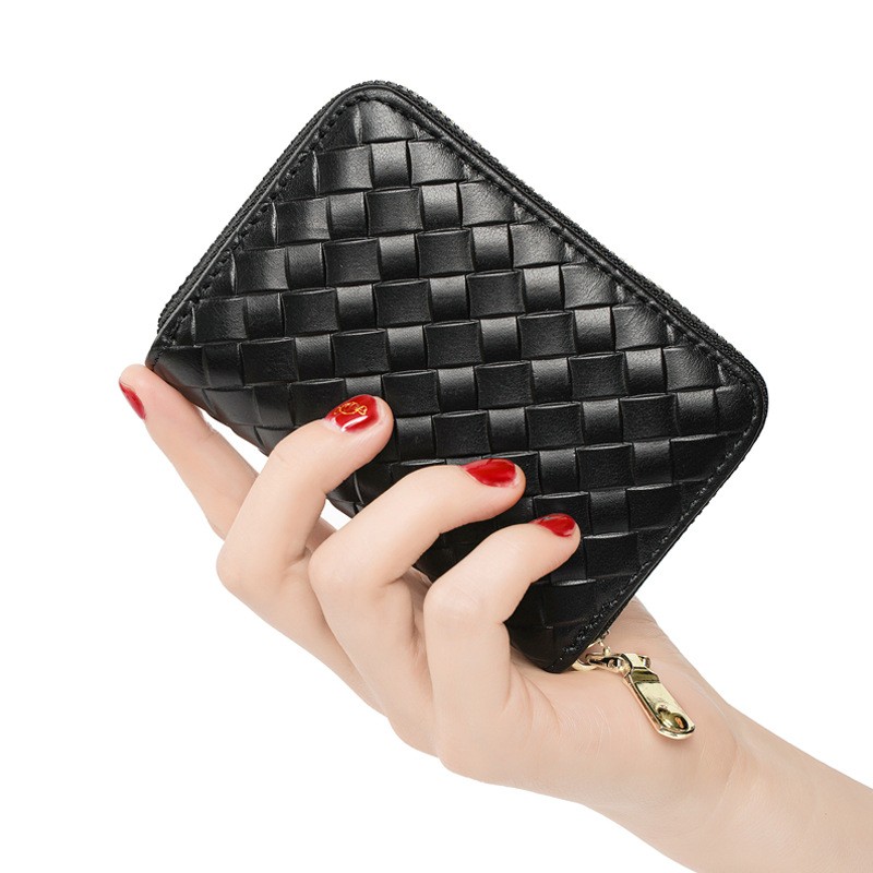 头层牛皮风琴卡包编织纹女士卡夹男士卡片包卡套名片包