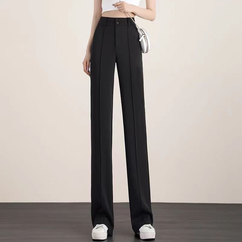 窄版西装直筒裤女春秋夏高腰中缝职业女裤垂感显瘦拖地阔腿长裤子
