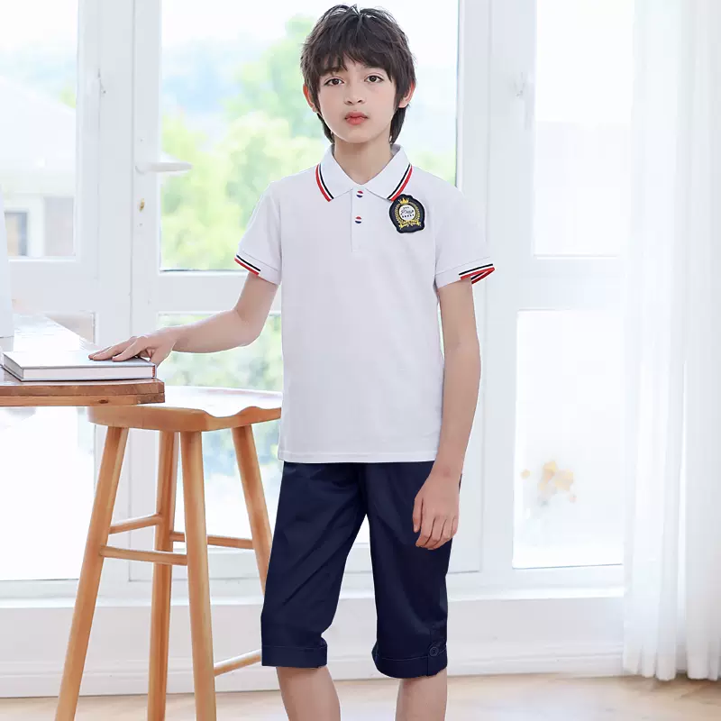 小学生班服夏季休闲校服学院风白色短袖藏青短裙黄海路小学校服