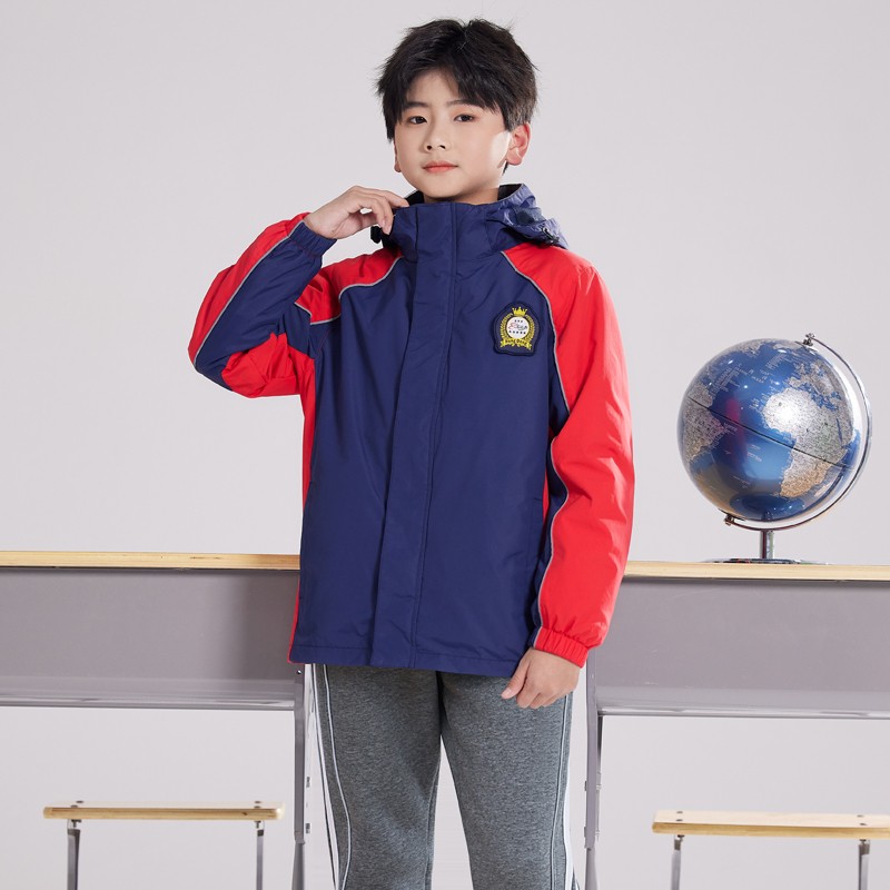 红动可脱卸二合一冲锋衣冬季校服小学生男女加厚校服