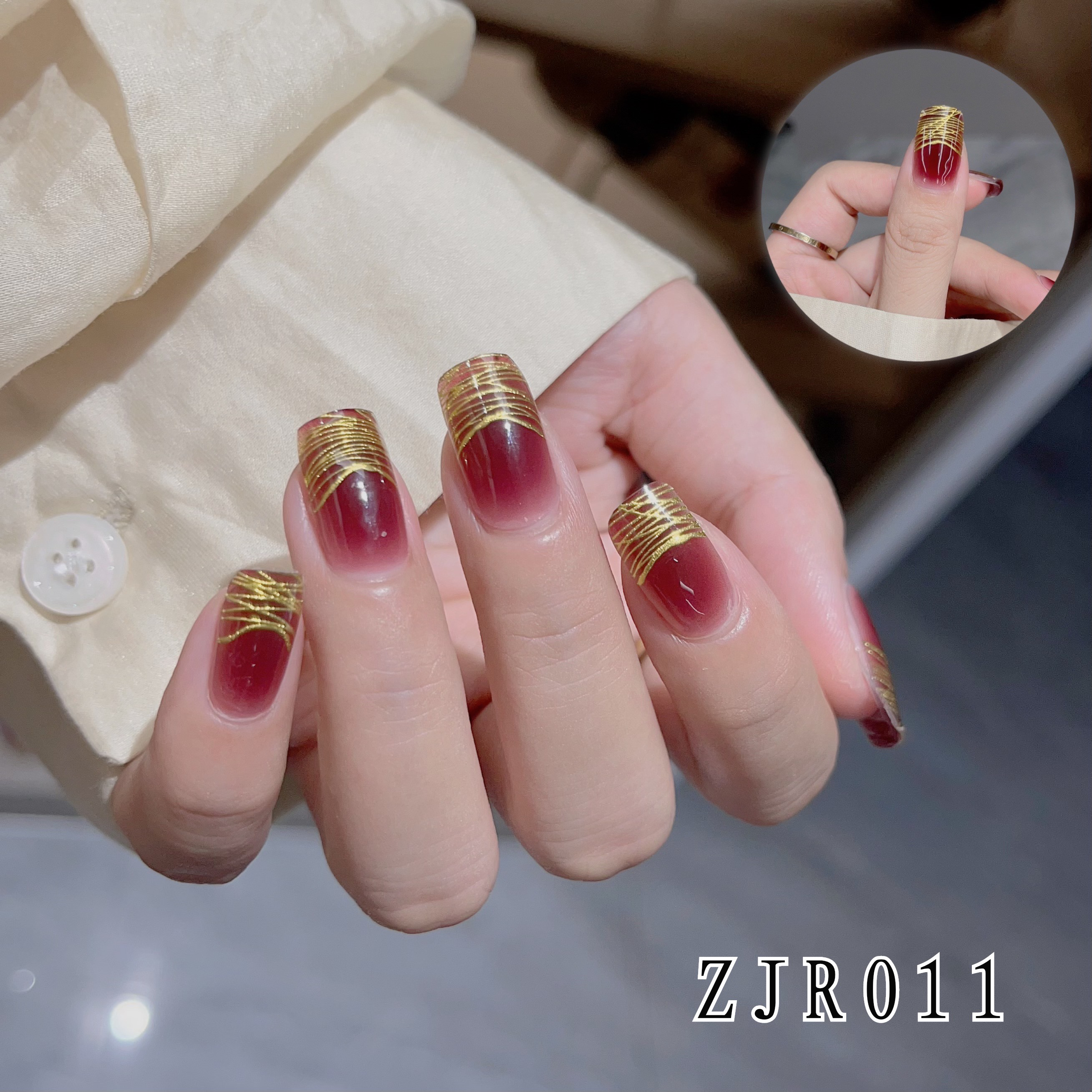 【烤灯变硬】011号～金丝红茶 半固化烤灯美甲贴