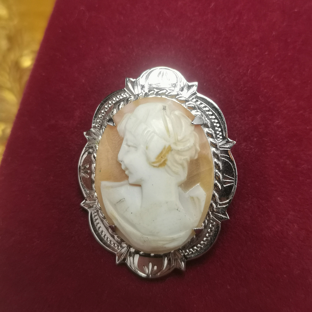 古董卡梅奥手工贝雕古典边框胸针3.6cm[2412091-033]