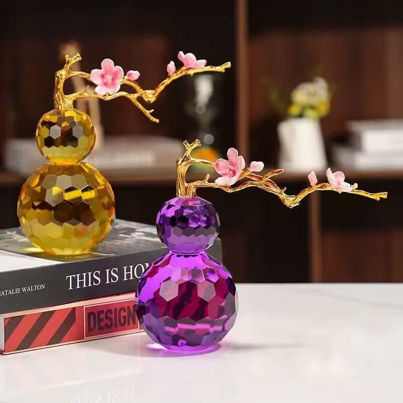 创意珐琅彩装饰情侣高档水晶摆件轻奢玄关工艺品葫芦花瓶葫芦摆件