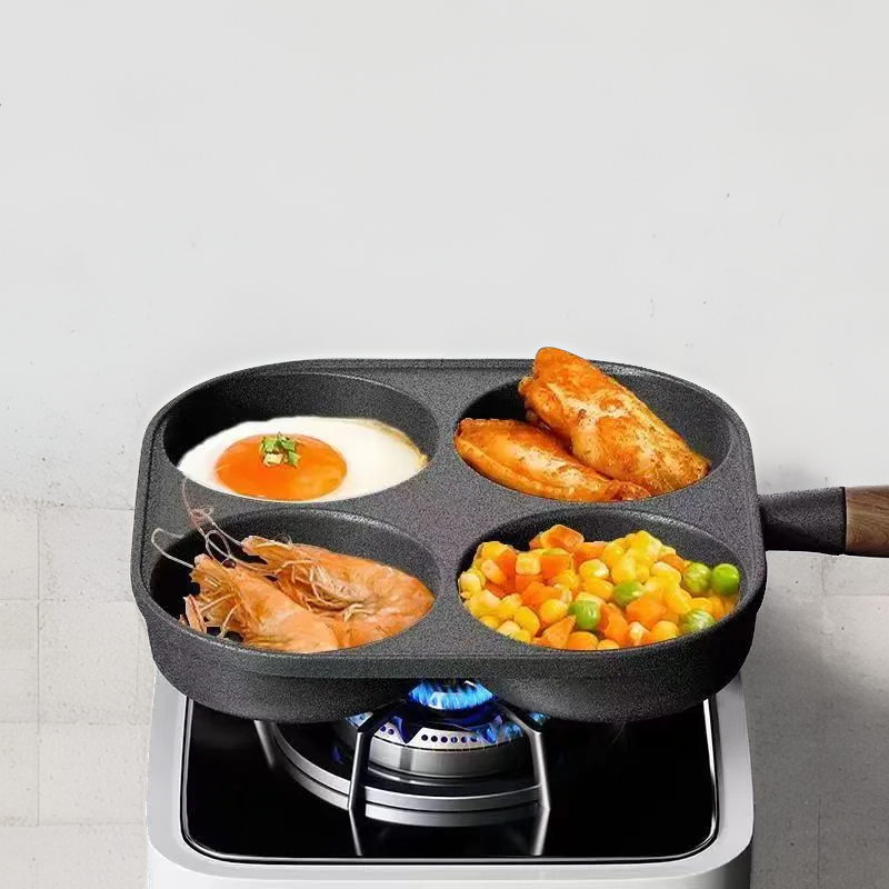 加厚铸铁无涂层四孔多功能早餐锅电磁炉燃气两用