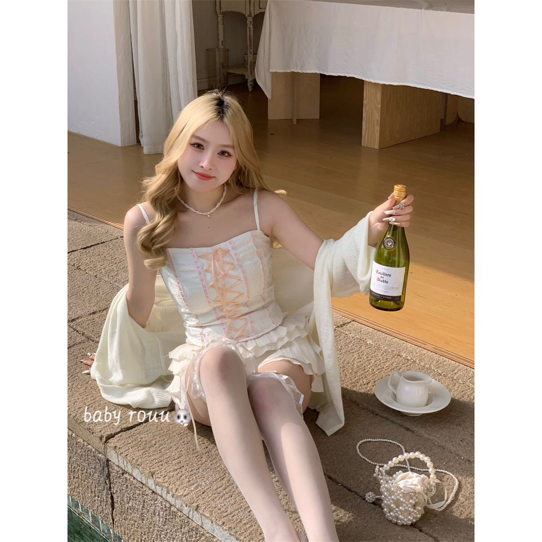 baby rouu【现货】温与柔【仲夏甜茶】开春微胖抹胸上衣显瘦芭蕾风裙