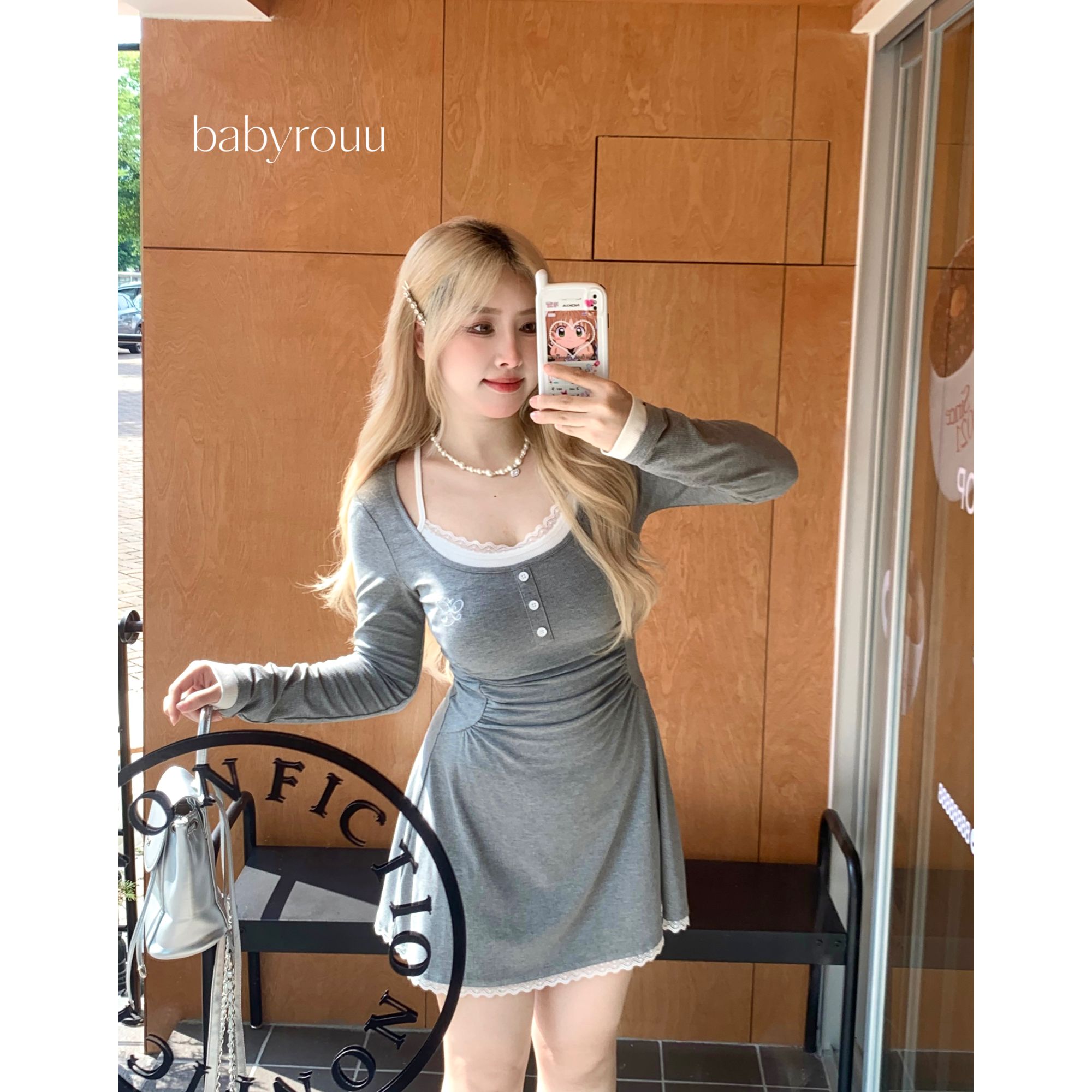 【日光岛屿】温与柔纯欲拼接设计假两件收腰显瘦连衣裙