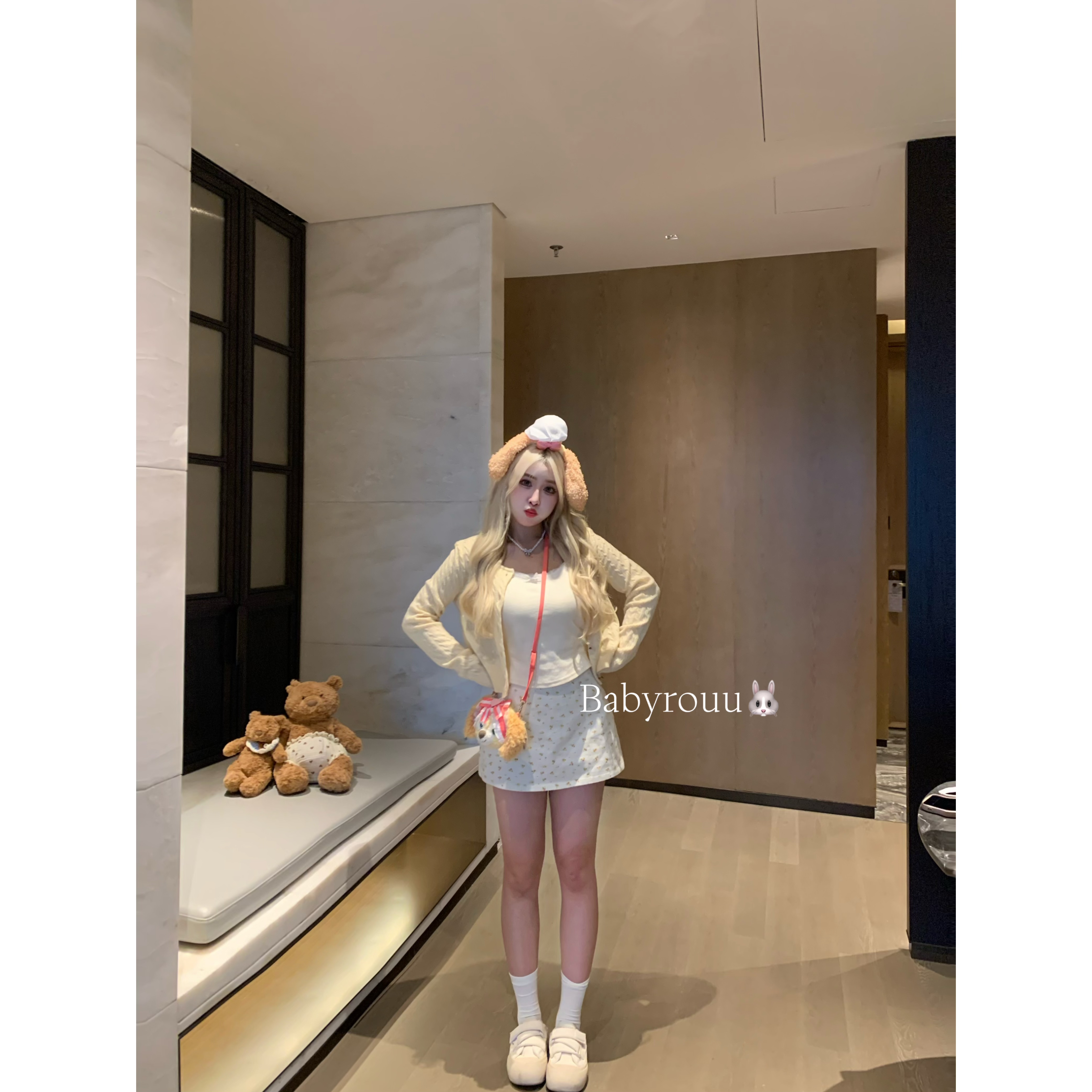 温与柔【奶芙甜俏】麻花针织开衫甜美吊带高腰半裙套装