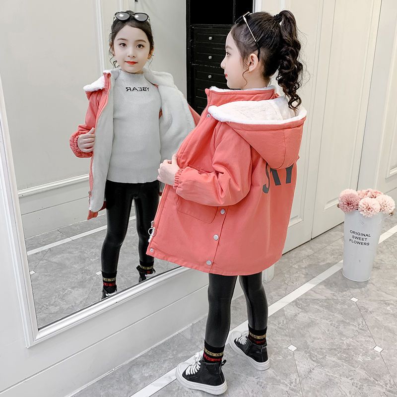 女童外套冬加绒加厚儿童中大童棉服女宝宝韩版中长款小女孩派克服
