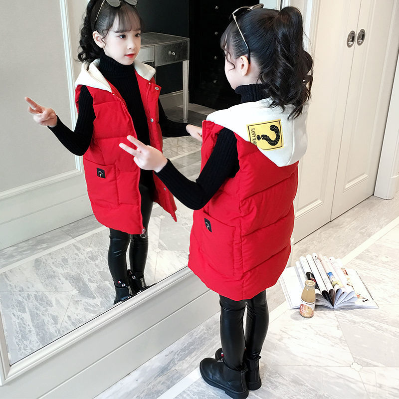 女童马甲秋冬新款秋冬季中大儿童装女孩洋气加厚外套坎肩外穿
