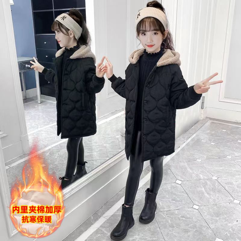 女童冬装棉衣2023新款中大儿童中长款洋气棉服秋冬加厚棉袄外套潮