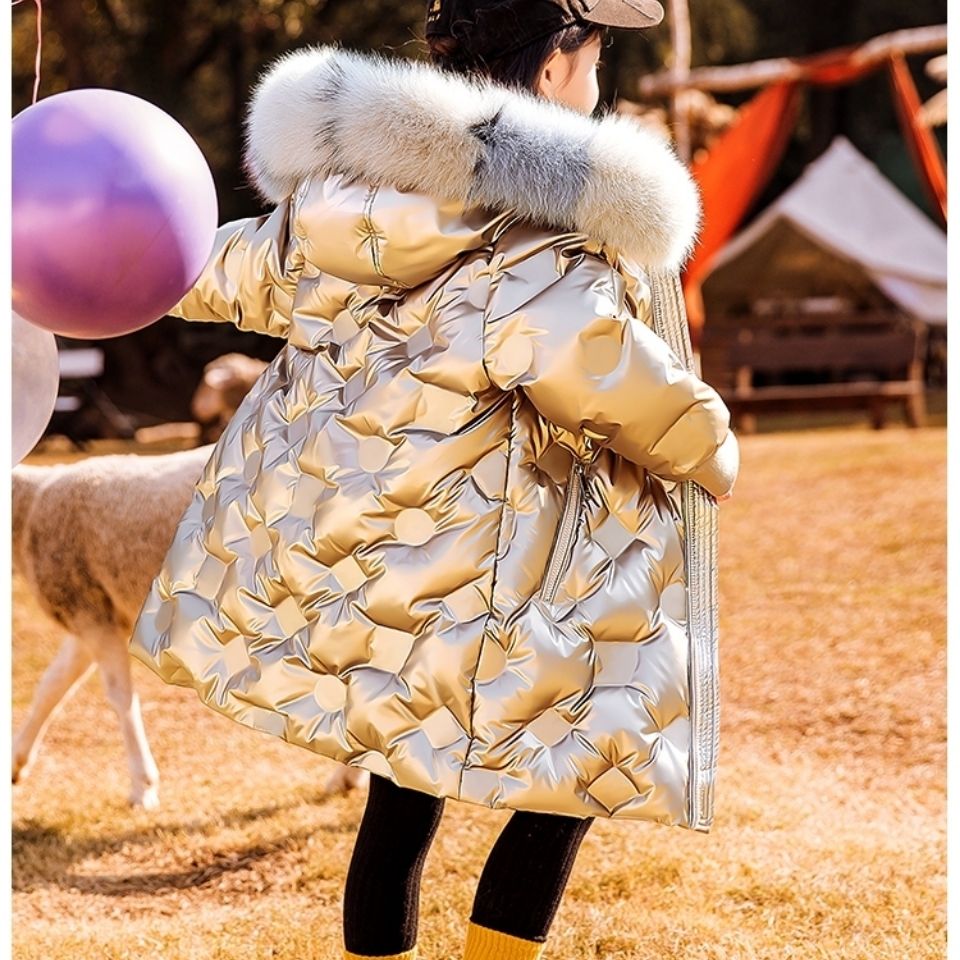 儿童棉服女童中长款童装2023新款洋气冬装外套亮免洗保暖时尚棉衣