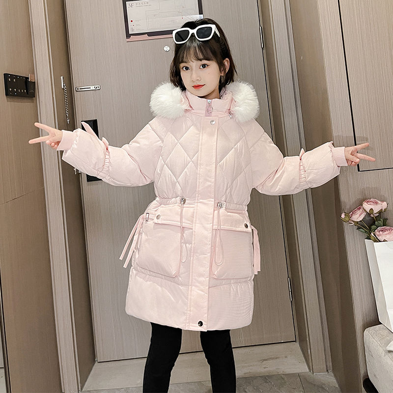 女童棉衣中长款冬季女孩外套2023新款儿童中大童洋气韩版加厚棉袄