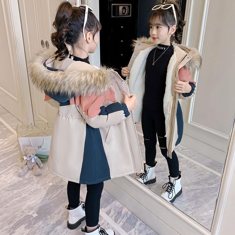 女童派克服外套冬装2023新款韩版洋气中长款棉衣中大童加绒厚棉服