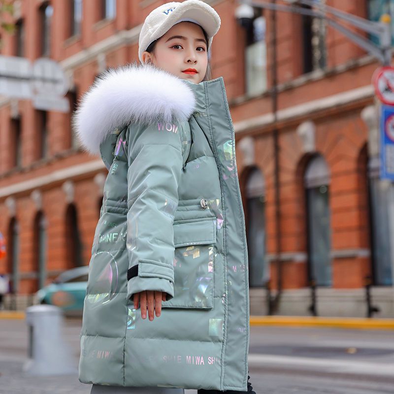 女童免洗棉衣中大童洋气棉袄中长款加绒加厚棉服学生儿童外套潮流