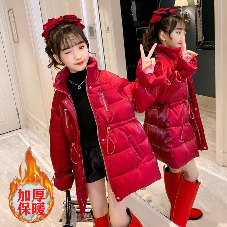 女童棉衣冬装2023新款童装洋气女孩棉袄加绒加厚外套儿童棉服红色