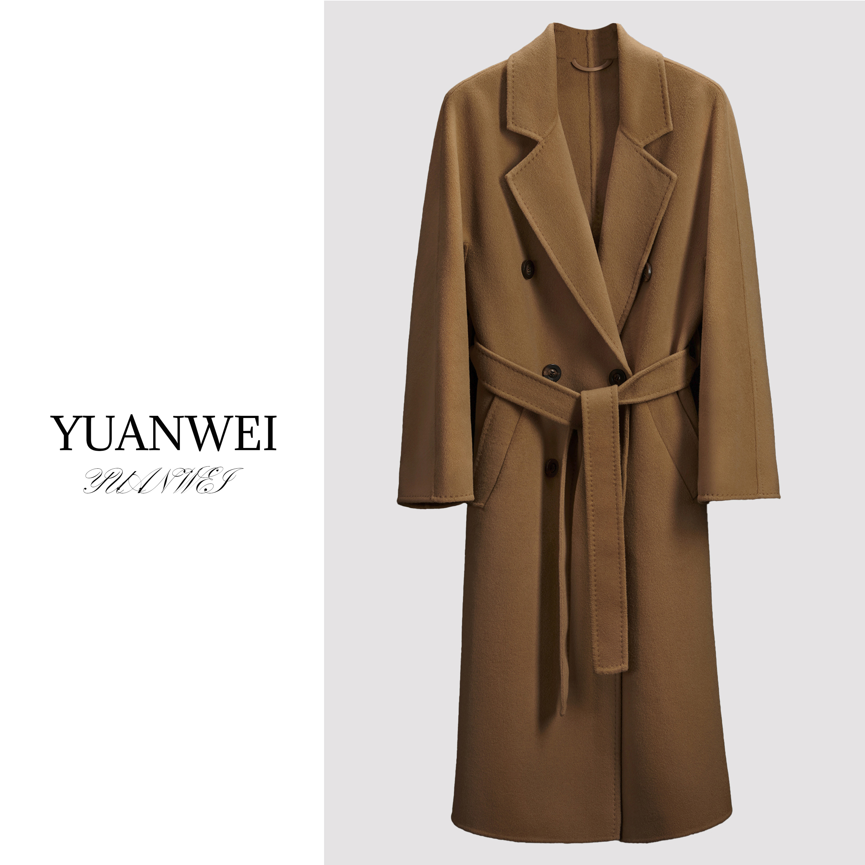 元苿【专柜同款】10180130%大衣双排扣双面呢气质大衣轻奢高贵大衣