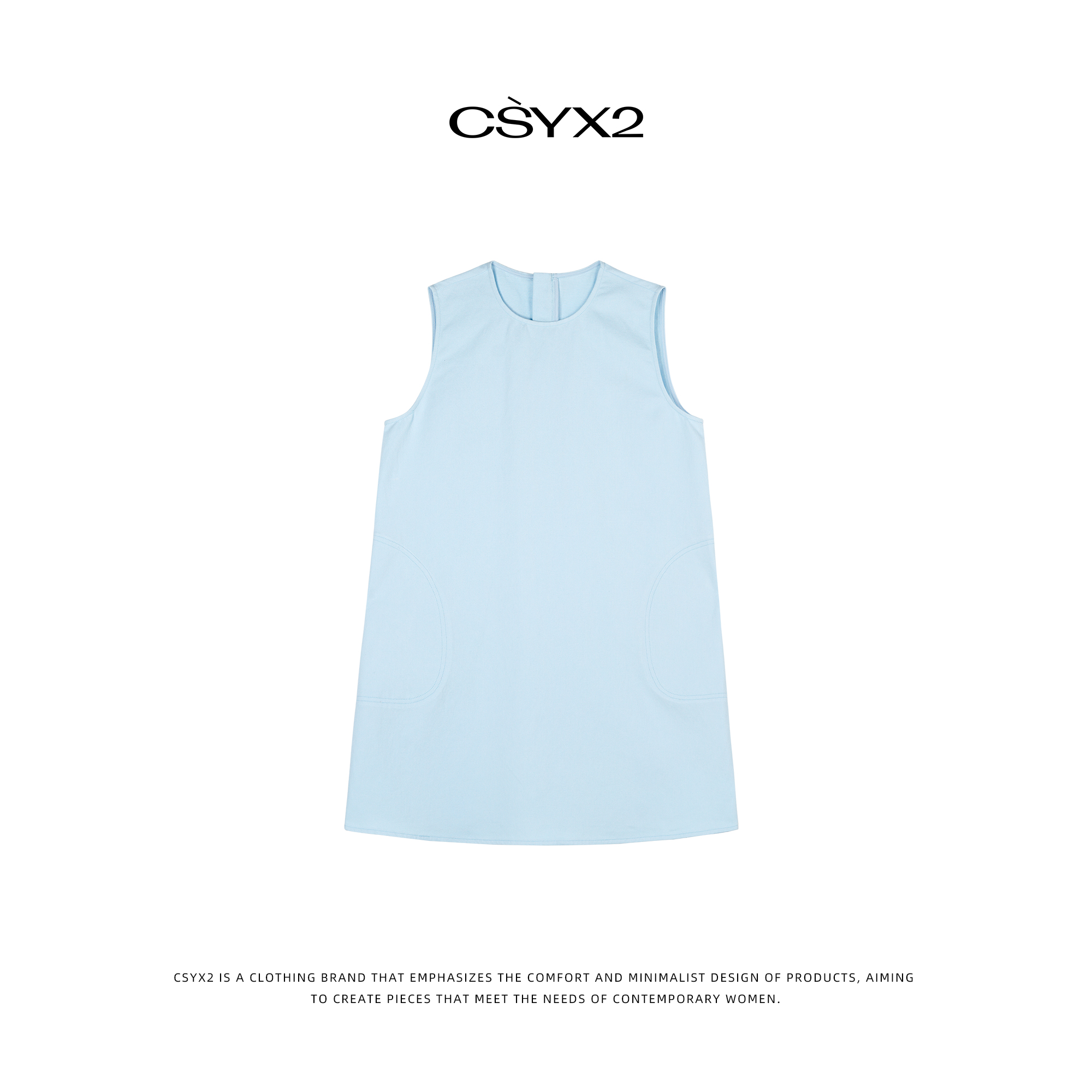 CsyX2-2025早秋新款纯色圆领中长款后背拉链无袖背心连衣裙L30679
