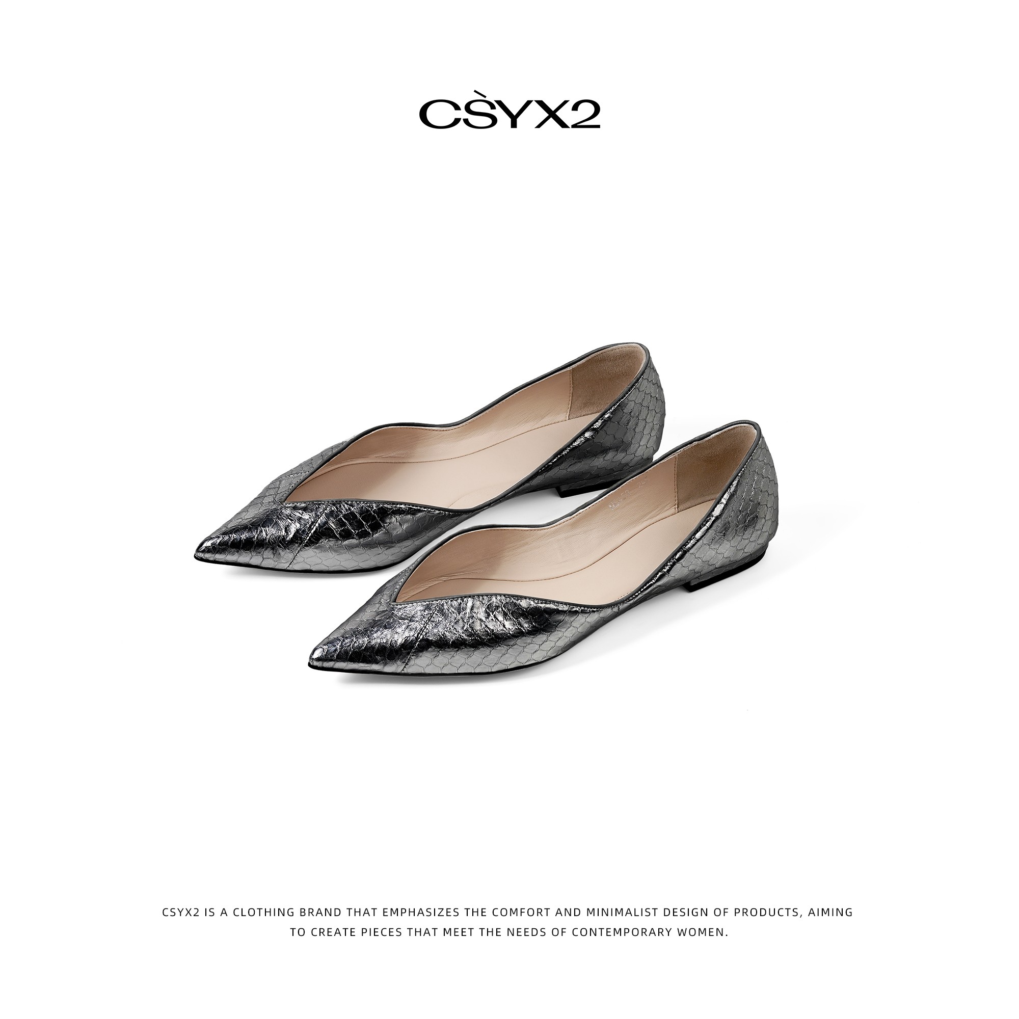 CsyX2-2024S/S新款真蛇皮V口露趾尖头平底黑色手工单鞋SC-0086