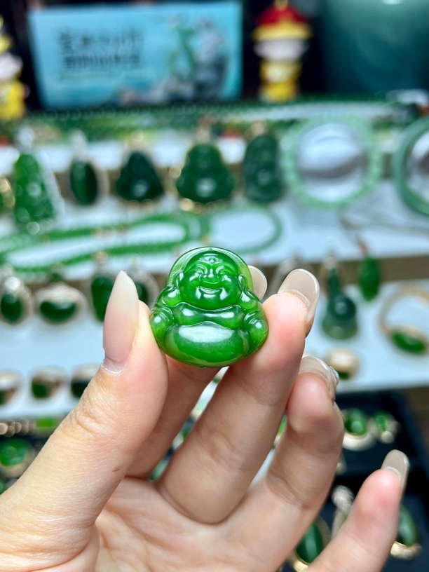 和田玉碧玉阳绿佛公未镶嵌