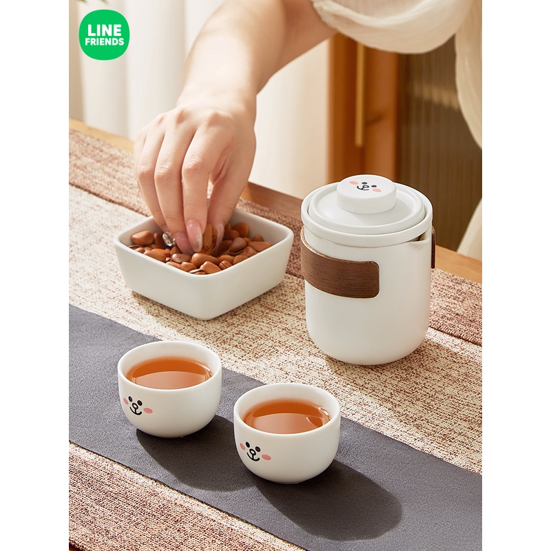 布朗熊正版便携茶壶套装陶瓷快客杯围炉煮茶杯子咖啡杯旅行茶具