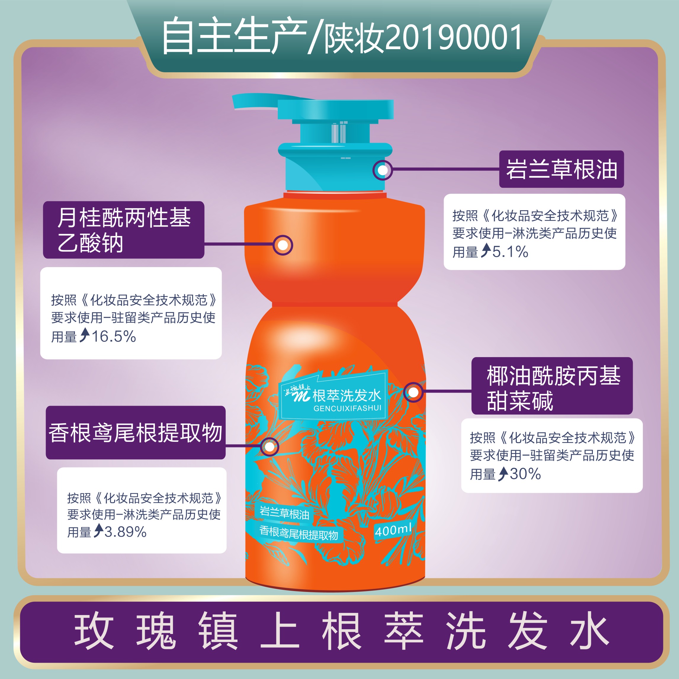 玫瑰镇上根萃洗发水温和清洁柔顺抗硬水表活头皮