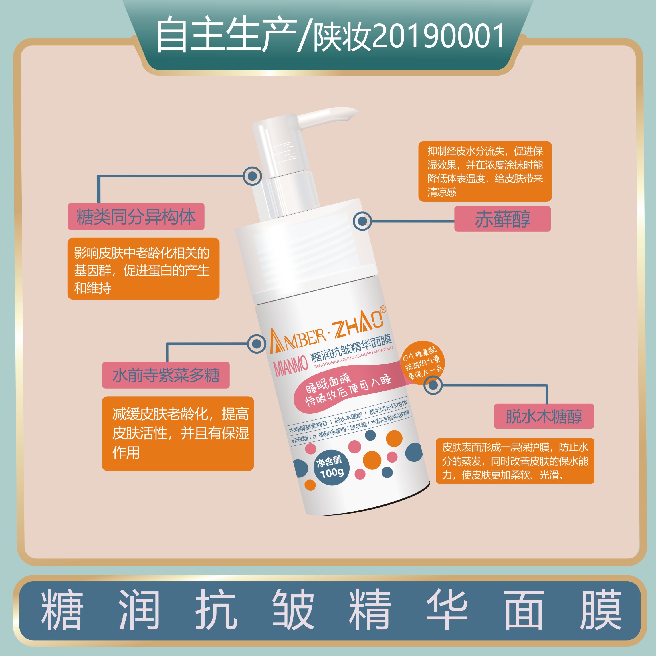 糖润抗皱精华面膜睡眠面膜保湿多种糖类放慢胶原流失速度