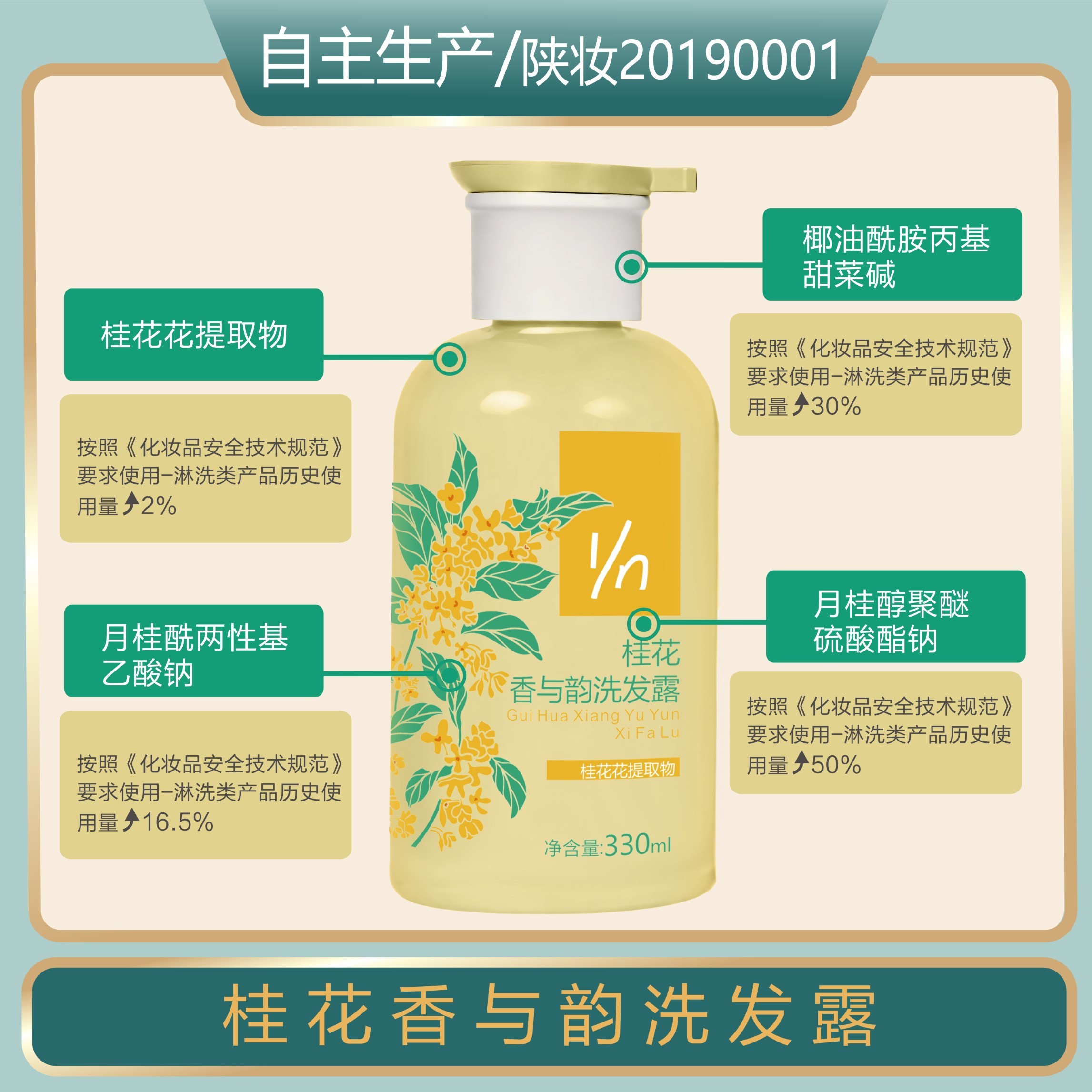 桂花洗发露温和抗硬水表活清洁保湿香氛减压