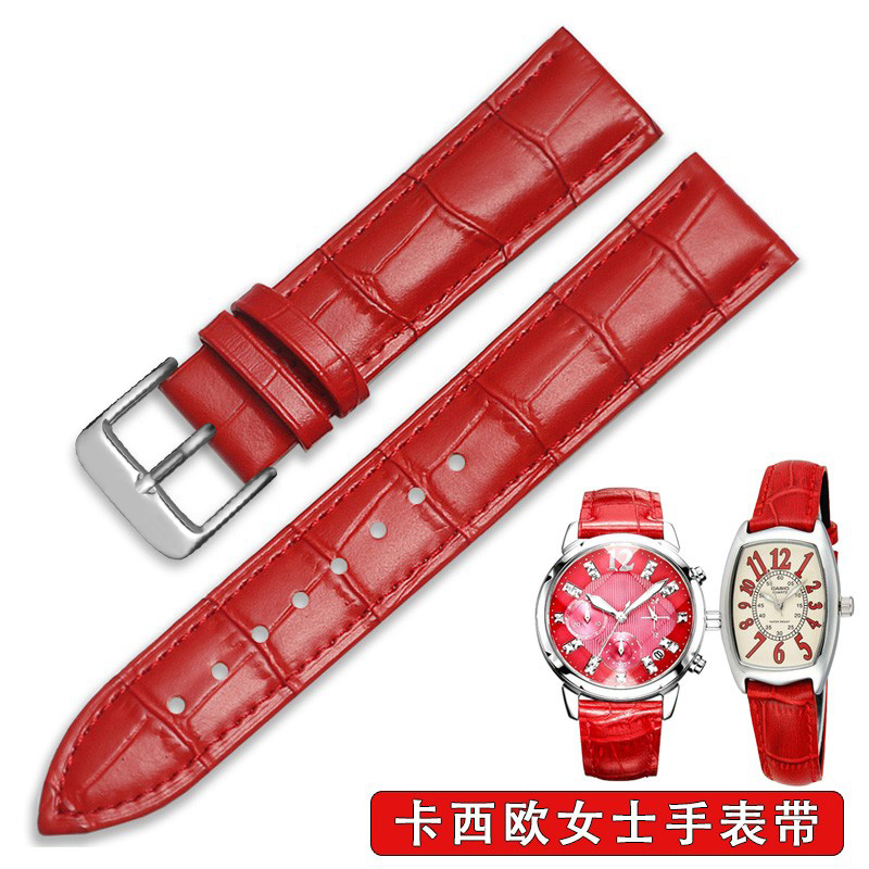 卡西欧真皮手表带女士原装表链5010/5023/1208/4522/4525红色14mm