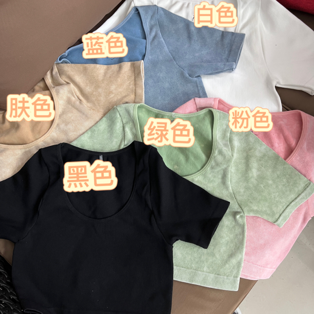 短装 纯色修身u型领短袖T恤